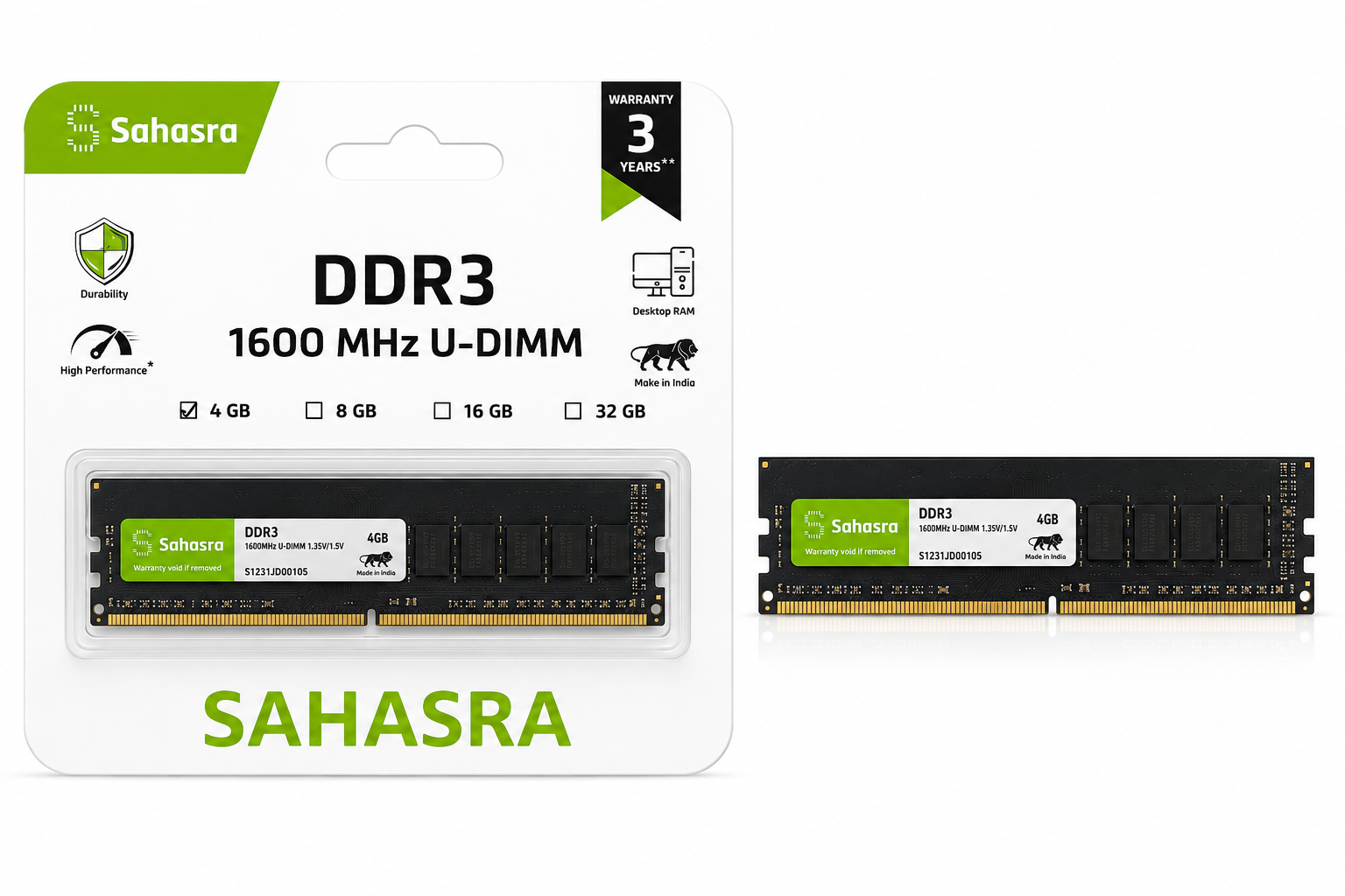 4GB- 1600 MHZ DDR3 U-DIMM